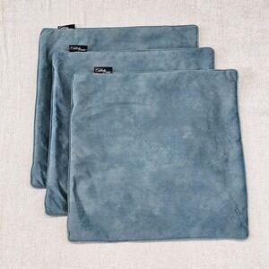 EUC Lot of 3  Celebrity Home Blue-Green Feathered Velvet Decorative Pillowcases